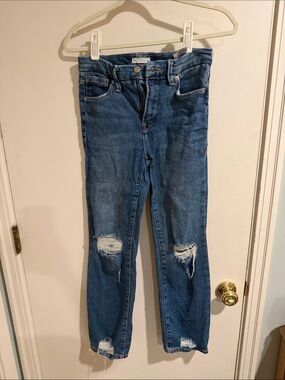Good American Blue Straight-Leg Distressed Jeans